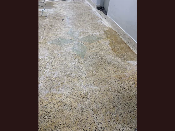 This terrazzo floor was badly damaged.